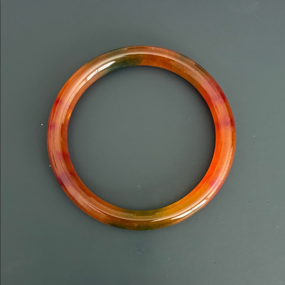 Multicolor Resin Bangle Bracelet - Orange & Olive Tones